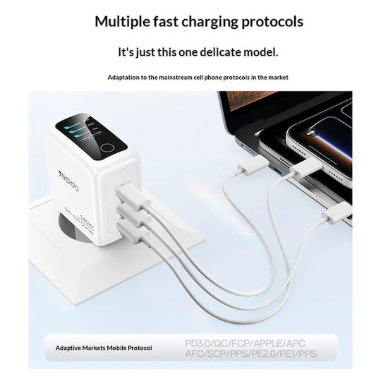 Yesido GaN Wireless Charger with USB-A Port and 2 USB-C Ports 140W White (YC114)