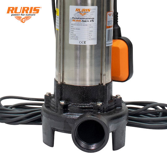 Ruris Aqua 35 – 1300 W Pompa De Apă Submersibilă Pentru Apă Murdară Cu Tocător Debit 18 M³/h Comutator Plutitor Cablu 10 M