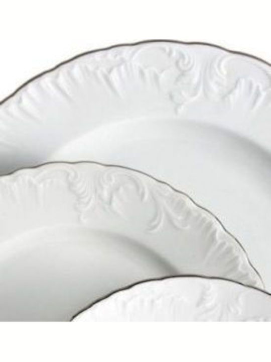 Emfasi Rococo Platinum Silver Porcelain Dinnerware Set 40pcs