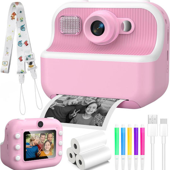 Qova Kinder Kompaktkamera mit Thermodruck Optischer Zoom 10x Rosa