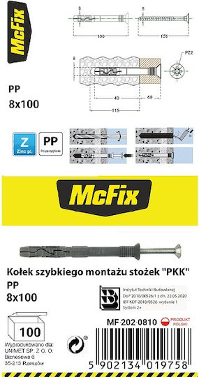 Quick Mount Dowel Cone Pp 8*100mm Mf-202-0810