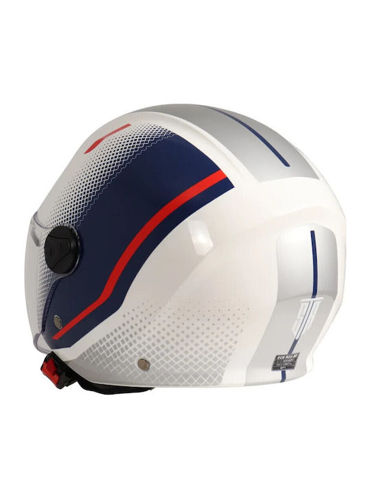 STR GP1 White/Blue/Red Motorcycle Helmet Jet ECE 22.06 with Sun Visor