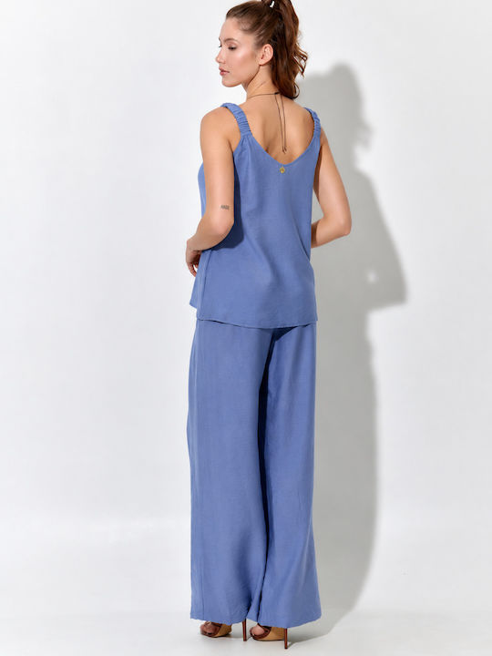 Damen Bluse mit Spaghetti-Träger in Blau S264001-blau