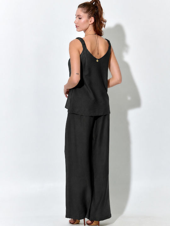 Damen Bluse mit Spaghetti-Träger Schwarze S264001