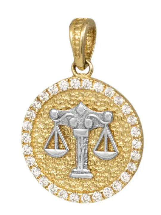 Charm Semn Zodiacal Balanță din Aur Alb 9K cu Zircon