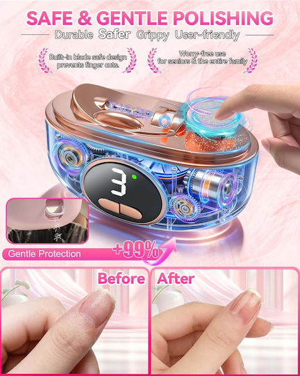Electric Nail Scissors Nail File 3 In 1 Smart Nail Scissors Rechargeable Automatic Nail Scissors Adjustable Speeds 3 Smart Functions & Double Blade Safe Nail Scissors Polishing Led Light & Dust Storage Quiet & Gentle