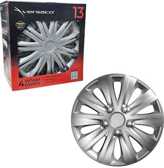 Versaco Set Car Hubcaps 4 Pieces 13" Silver Wheel Covers