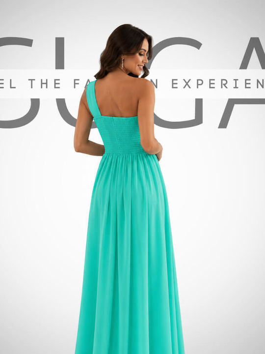 Rochie De Vară Maxi Pentru Nuntă Botez Satin Turcoaz