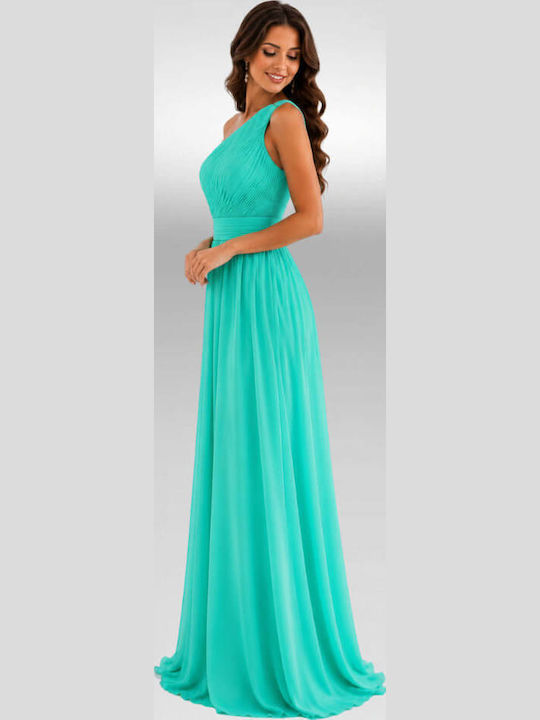 Rochie De Vară Maxi Pentru Nuntă Botez Satin Turcoaz