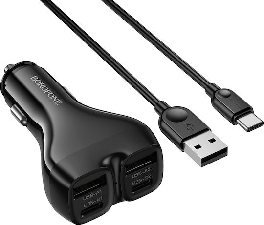 Borofone Car Charger Bz35 Leader 2 X Type C + Usb Pd 30w Cable Usb To Type C Black