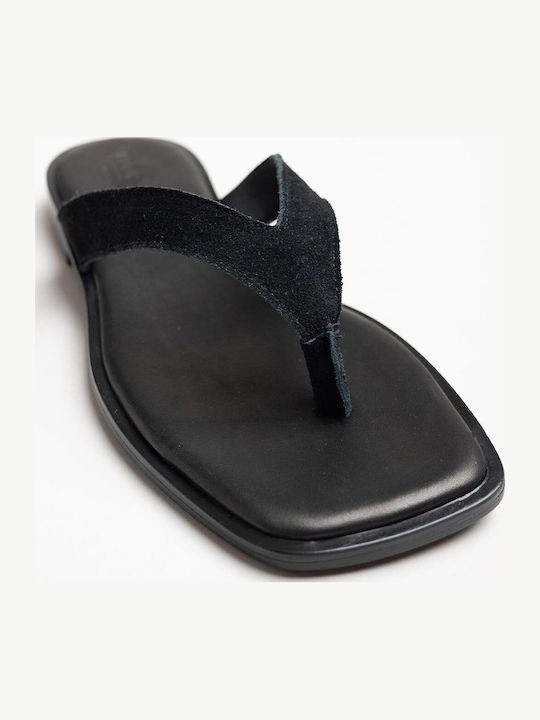 Leder Flache Sandalen für Damen Schwarz