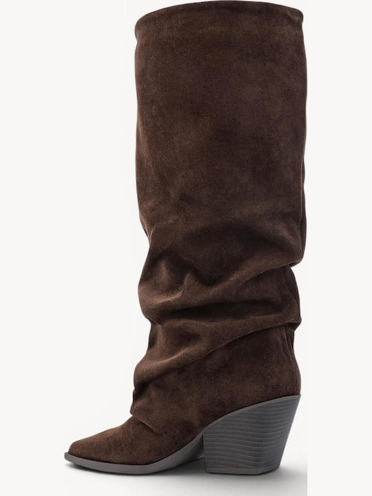 Brown Boots Ruched Pointed Toe Heel