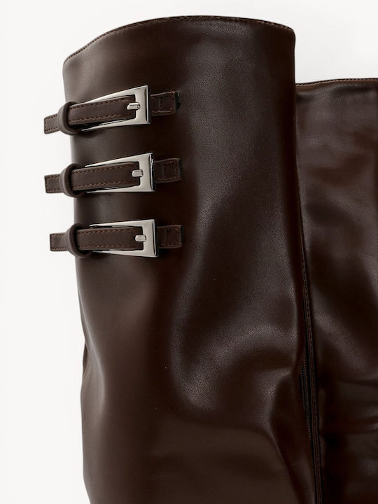 Brown Boots Triple Decorative Buckle