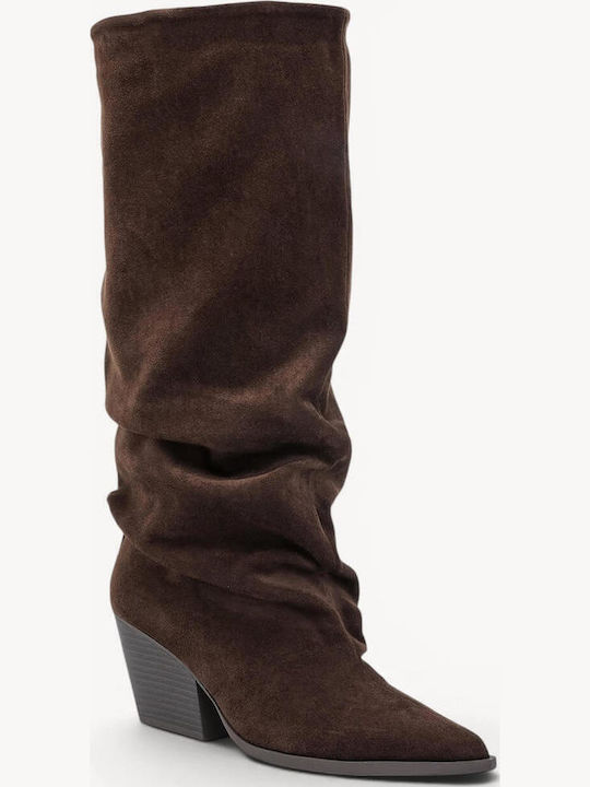Brown Boots Ruched Pointed Toe Heel