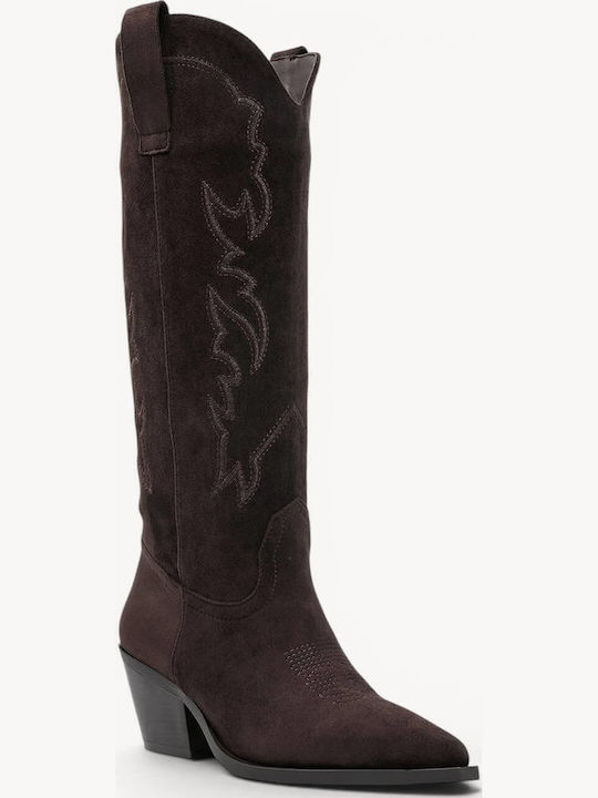 Brown Women's Cowboy Boots Side Zipper