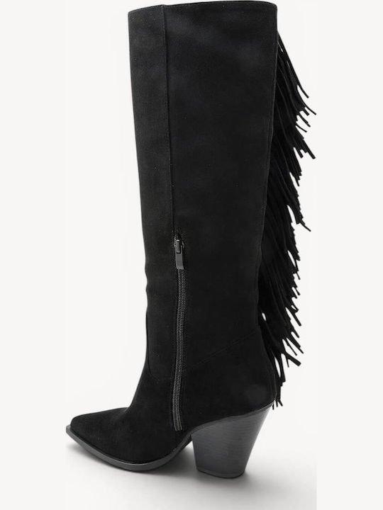 Black Western Boots with Fringes Low Heel