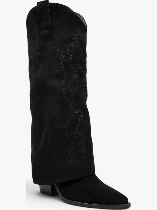 Black Western Boots Embroidered Design Pointed Toe