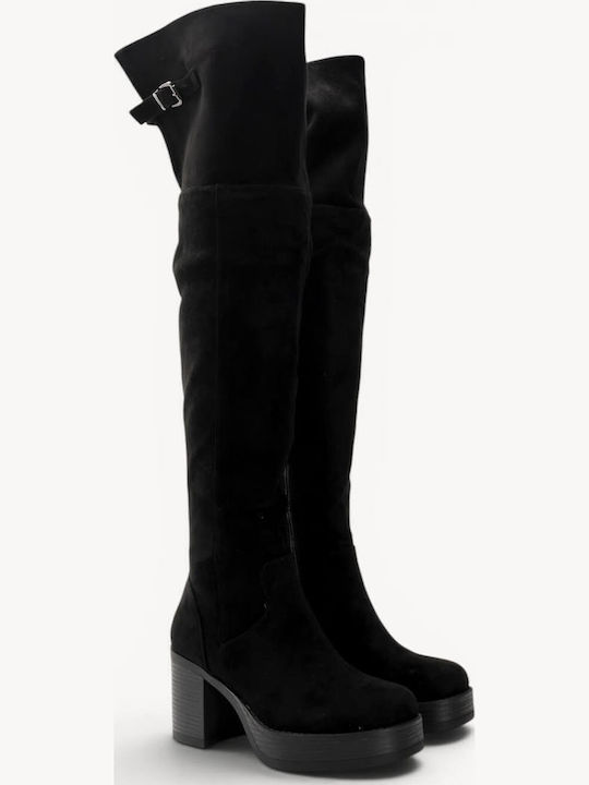 Schwarze Damenstiefel Über dem Knie Dicke Absatz