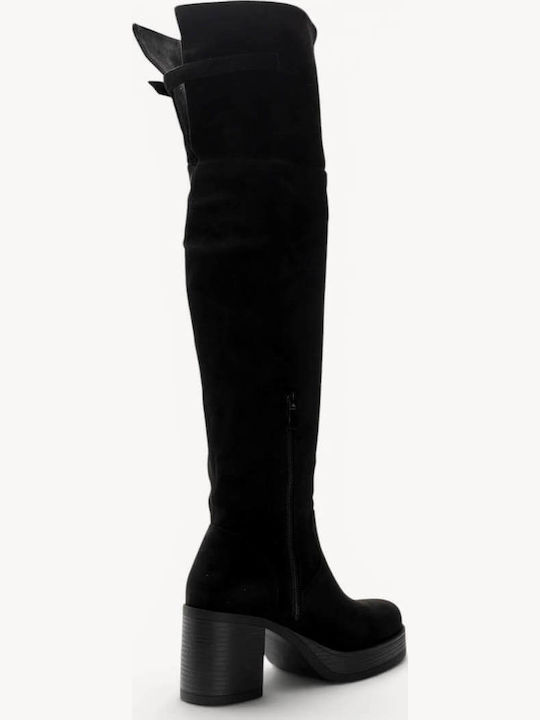 Schwarze Damenstiefel Über dem Knie Dicke Absatz