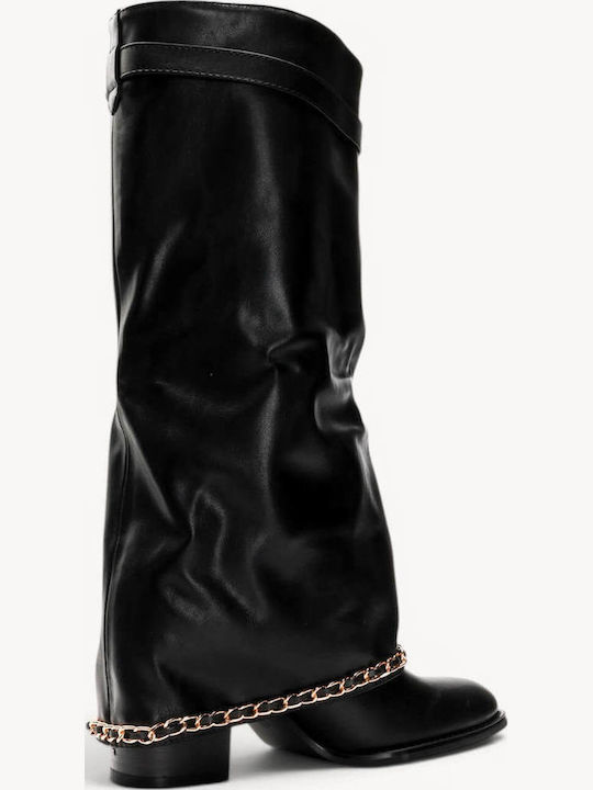 Black Boots Decorative Chain Strap