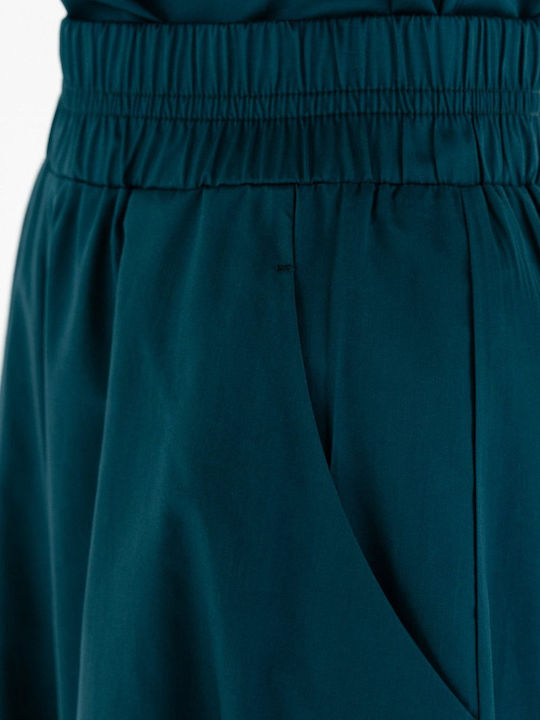 Women's High Rise Zip Culottes with Rubber Band Brown