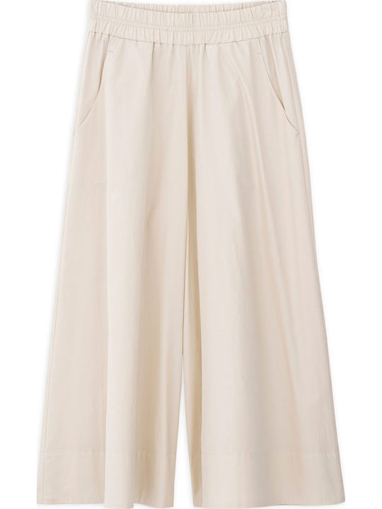 Women's High Rise Zip Culottes with Rubber Band Brown