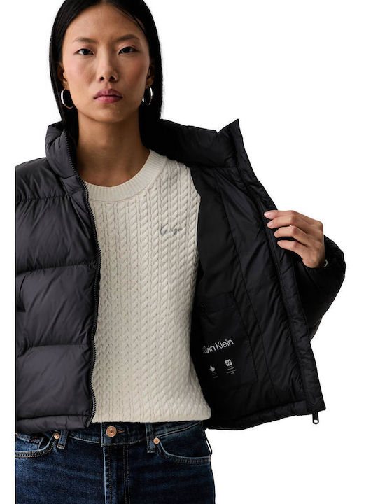 Crop Дамско Puffer Яке за Зима Черно