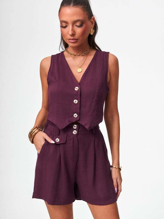 Damen-Set mit Burgunder-Shorts