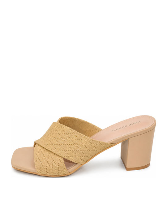 Mules With Chunky High Heel In Beige Colour SI-8239-26ML-BEIGE