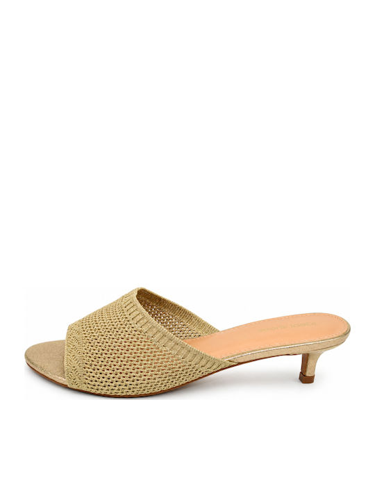 Damen Pantoletten mit Niedrigem Absatz in Gold Farbe