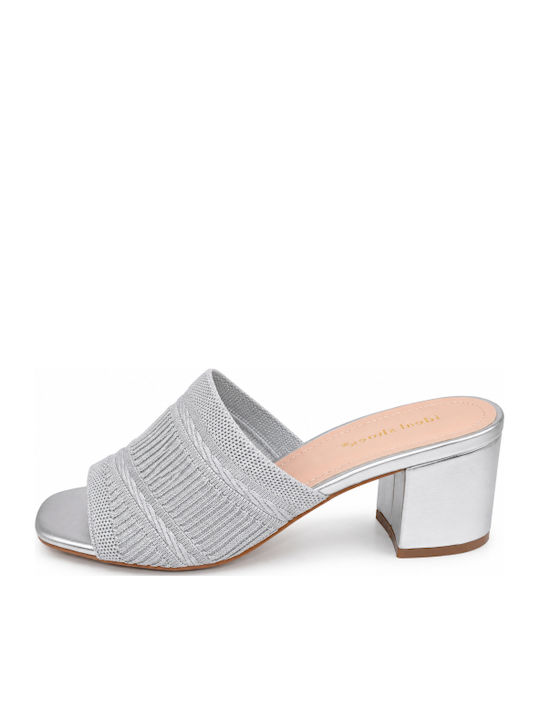 Damen Pantoletten mit Chunky Niedrigem Absatz in Silber Farbe