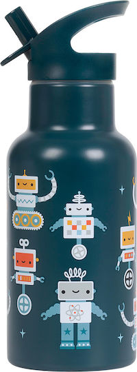 A Little Lovely Company Rostfreies Kinder Trinkflaschen Set Thermos mit Stroh Silber 350ml
