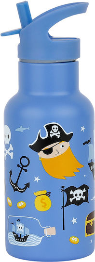 A Little Lovely Company Bento Stainless Steel Kids Water Bottle Set Pirates Thermos with Straw Silver 350ml