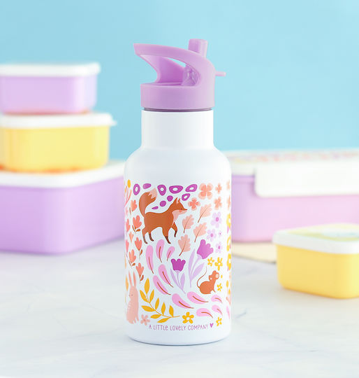 A Little Lovely Company Bento Stainless Steel Kids Water Bottle Thermos with Straw Silver 350ml