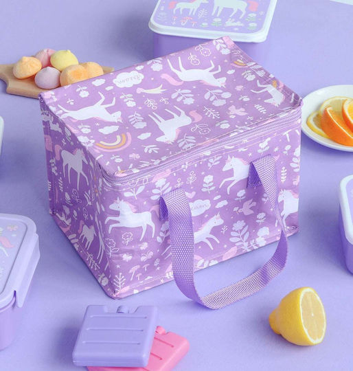A Little Lovely Company Bento Stainless Steel Kids Water Bottle Unicorns Thermos with Straw Silver 350ml