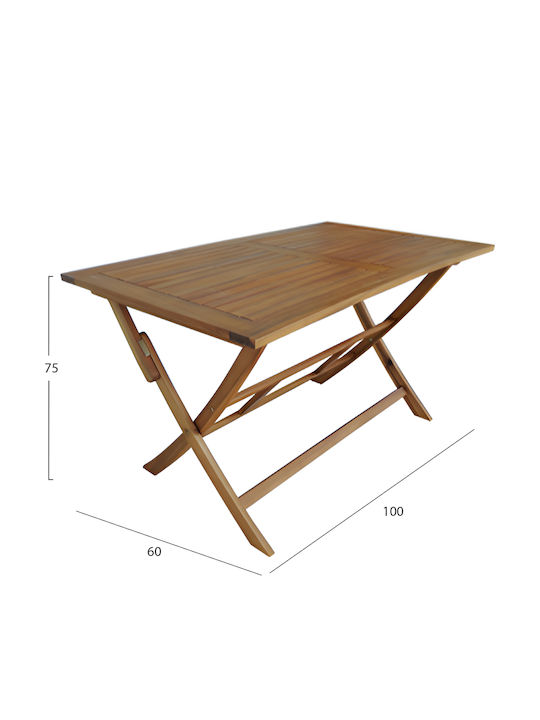 Foldable Outdoor Wooden Table Ferner Natural 100x60x75cm