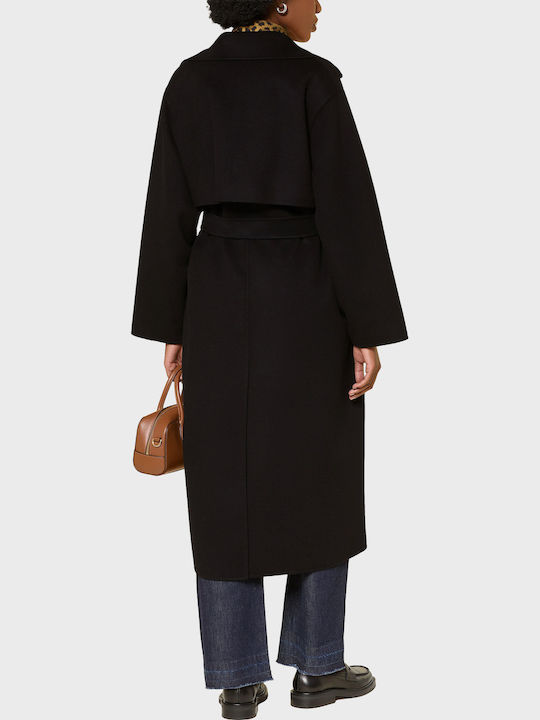 Wool Women's Coat Black with Belt