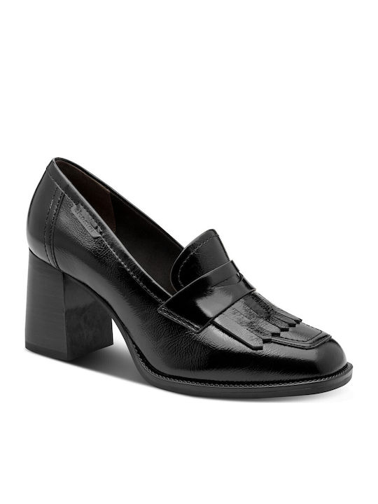 Leder Loafer Pumps mit Mittelhohem Absatz Schwarz