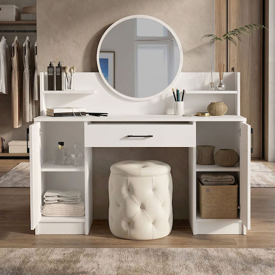 Floor-standing Bedroom Dressing Table Talos Wooden White with Mirror 135x40x144.2cm