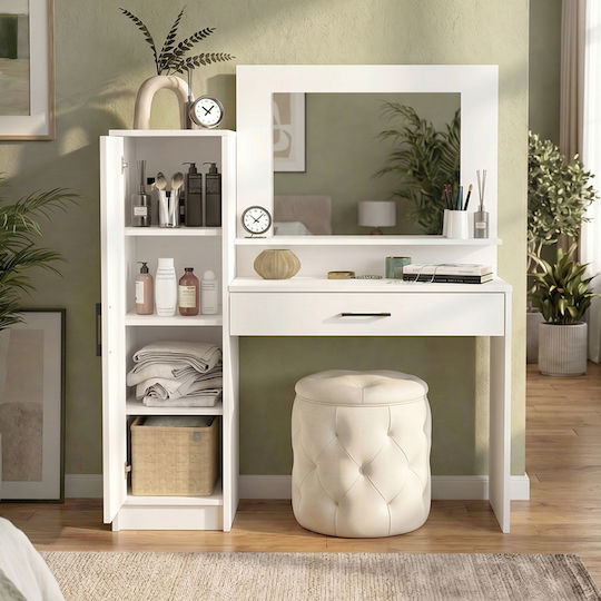 Floor-standing Bedroom Dressing Table Kaunos Wooden White with Mirror 123.8x40x148.2cm