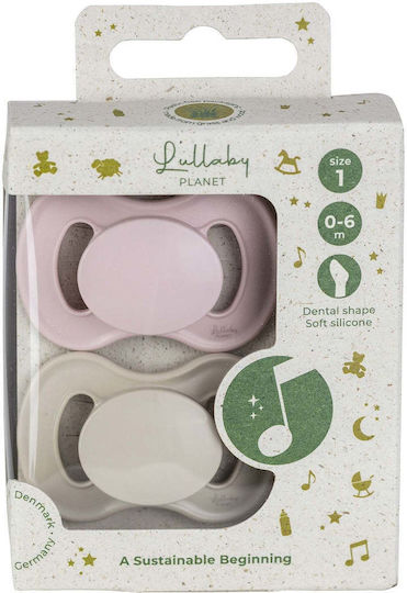 Lullaby Planet Silicone Pacifiers Grey for 0-6 Months 2 Pieces