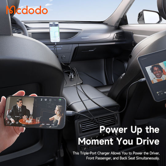 Mcdodo Car Charger 90W 3A with Ports 1xUSB 2xType-C with Type-C Cable Black Colour