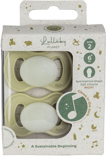 Lullaby Planet Pacifiers Silicone Night Green for 6+ Months 2 Pieces
