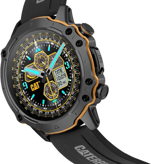 CAT Stainless Steel 53mm Smartwatch with Heart Rate Monitor (Black Silicone)