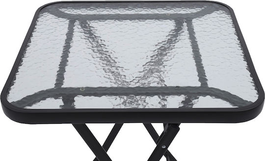 Table for Small Outdoor Spaces Foldable Metal with Glass Surface Gray 60x60x72cm