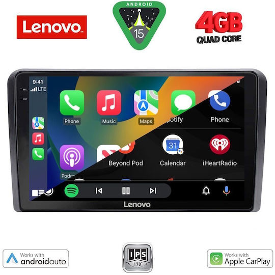 Lenovo Ηχοσύστημα Αυτοκινήτου για Fiat Panda 2003-2012 (Bluetooth/USB/WiFi/GPS/Apple-Carplay/Android-Auto) με Οθόνη Αφής 9"