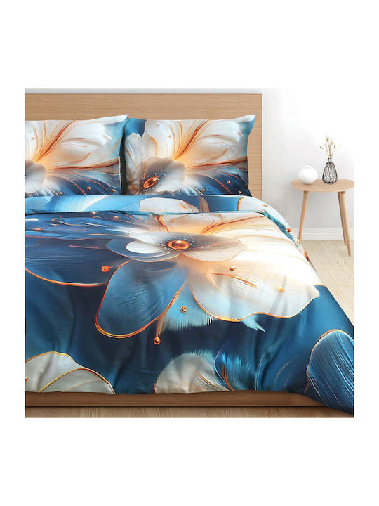 Darymex Set Huse Pentru Pilote Bumbac Satinat 220x200cm Supraadult Cu 2 Fețe De Pernă Albastre