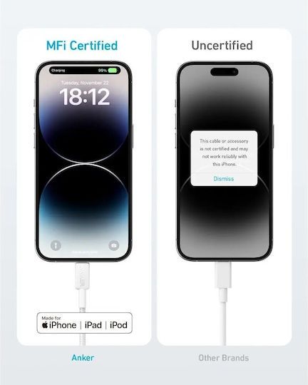 Anker USB-C to Lightning Cable 60W Λευκό 1.8m A81B6H21