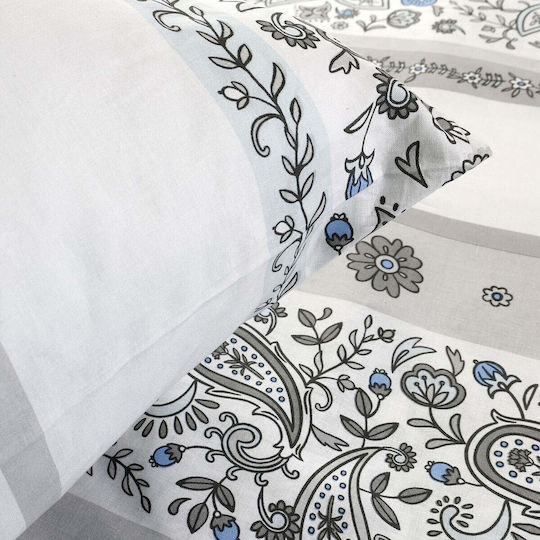 Darymex Set Huse Pentru Pilote 100% Bumbac 220x200cm Superdublu Cu 2 Fețe De Pernă Albe Și Gri