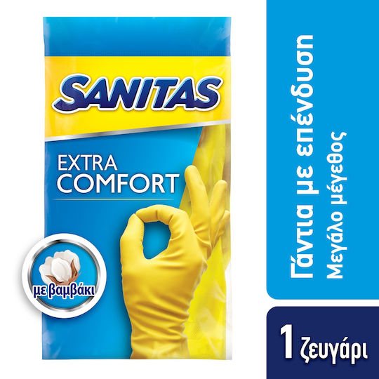 Sanitas Pair of General Purpose Cleaning Gloves Plastic Large Yellow